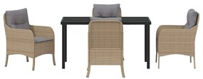 Conjunto de Jantar de Jardim com Almofadas Bege Vime PE