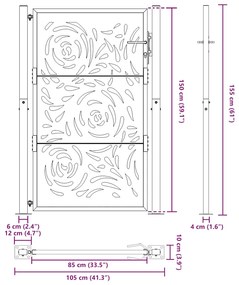 Portão de jardim 105x155 cm design de chama de aço resistente