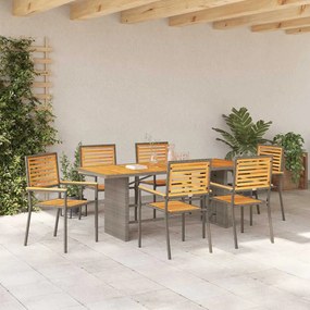 Conjunto de Jantar para Jardim vidaXL 7 Peças Cinza de Polirattan e Ac