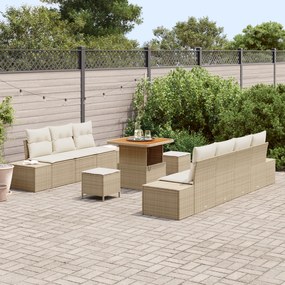 Conjunto de Sofá de Jardim vidaXL de 10 Peças com Almofadas Bege Ratta