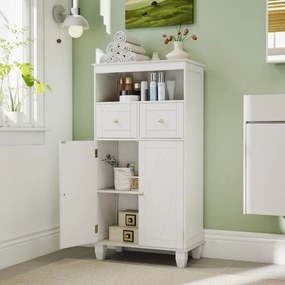 Armário de casa de banho 56 x 30 x 108 cm com portas, Prateleiras e Gavetas branco