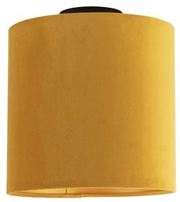 Candeeiro de teto com abajur em veludo ocre com dourado 25 cm - Combi Preto Country / Rústico