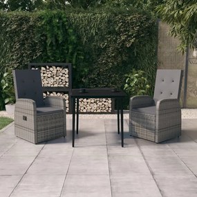 vidaXL 3 pcs conjunto de jantar para jardim com almofadões cinzento