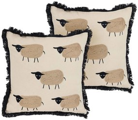 Conjunto de 2 almofadas decorativas com franjas e motivo de ovelha 45 x 45 cm BANNU Beliani