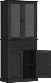 HOMCOM Armário de cozinha, buffet, frente em acrílico, gavetas, 76 x 40 x 182,5 cm, Preto | Aosom Portugal