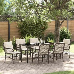 vidaXL Conjunto de Jantar de Jardim com 7 Peças e Almofadas Marrons em Rattan Sintético