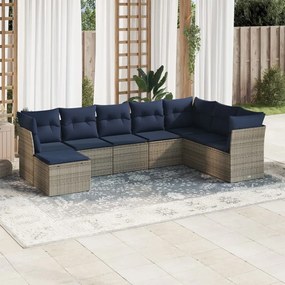 vidaXL 8 pcs conjunto sofás p/ jardim c/ almofadões vime PE cinzento