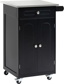 HOMCOM Carrinho de Cozinha com Rodas Multi-Armazenamento 1 Gaveta Armário 2 Portas com Prateleira Porta-Toalhas Mdf Preto | Aosom Portugal