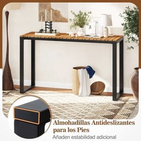 Mesa de jardim retangular com tampo em WPC durável e estrutura metálica resistente 129 x 42 x 75 cm Castanho e preto