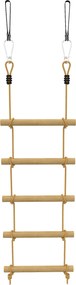 AIYAPLAY Linha Ninja Crianças 1,8 m Escada de 5 Níveis com 2 Mosquetões 2 Cintas para árvores para 3-8 Anos 40x3,5x180 cm Madeira Natural | Aosom Portugal