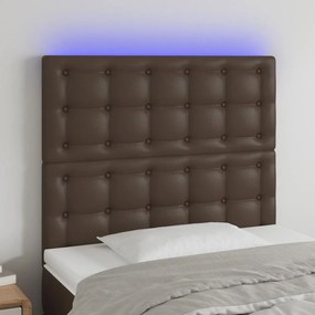 vidaXL Cabeceira cama c/ LED 80x5x118/128cm couro artificial castanho