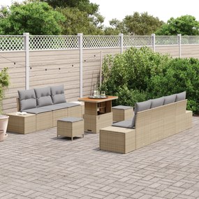 Conjunto de Sofás para Jardim vidaXL 10 Peças com Almofadas Bege Ratta