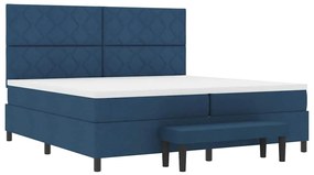 Cama Box Spring com Colchão &amp; Banco Azul 200x200 cm Tecido