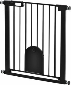 Barreira de segurança para animais com porta de fecho automático e sistema de dupla travagem, em aço preto