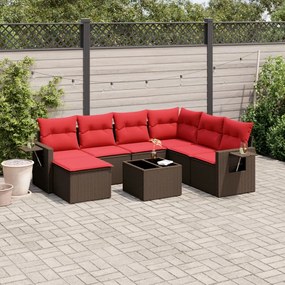vidaXL 8 pcs conjunto sofás de jardim c/ almofadões vime PE castanho