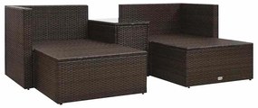 5 pcs conjunto lounge jardim c/ almofadões vime PE castanho