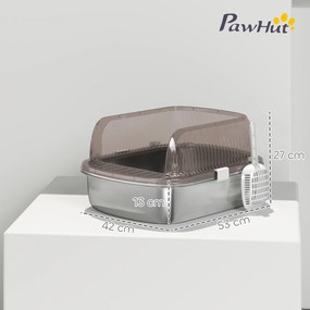 Caixa de Areia para Gatos Fechada com Bandeja em Aço Inoxidável Bordas Altas Pá para Gatos Grandes 53x42x27 cm Cinzento