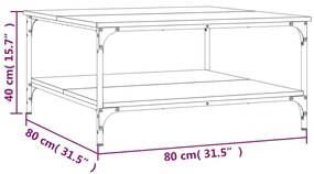 Mesa de centro 80x80x40 cm derivados madeira carvalho castanho