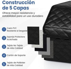 Organizador dobrável para porta-malas Carro 51L com tampa acolchoada em couro 30 x 69 x 27,5 cm e divisória ajustável Grande capacidade Preto