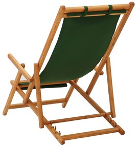 Cadeira de praia dobrável madeira eucalipto maciça/tecido verde