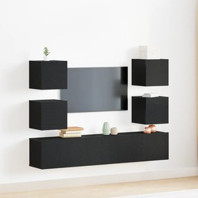 Conjunto de Gabinete para TV de 6 Peças em Carvalho Preto e Madeira En