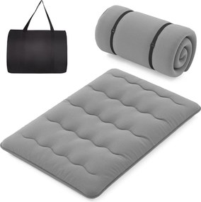 Colchão enrolável para o chão com capa lavável com bolsa de transporte 200 x 140 x 10 cm - cinzento