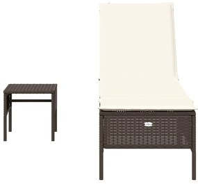 Espreguiçadeira com mesa e almofadão vime PE castanho
