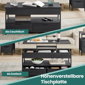 Mesa de centro com tampo ajustável em altura 50 x 100 cm cinza antracite-preto