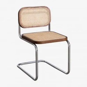 Pack De 2 Cadeiras De Jantar Em Rattan Tento Madeira Escura & Cinza Cromado - Sklum