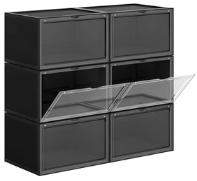 Caixas de sapatos SONGMICS, pacote com 6 organizadores de sapatos empilháveis com porta transparente, armazenamento de sapatos de plástico para tamanho 11 do Reino Unido, 36 x 28 x 22 cm, preto LSP06CB