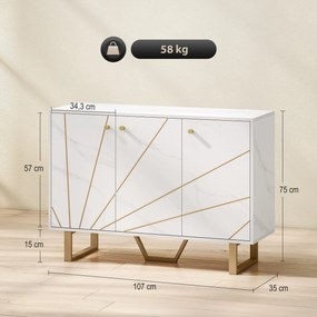 Aparador de Sala, 107 x 35 x 75 cm, Prateleiras Reguláveis, Branco