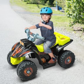 HOMCOM Quadriciclo Bateria 6V Mota Elétrica para Crianças acima de 18 Meses Velocidade 2,5km/h Carga Máx 20kg Sons Luzes e Carregador Incluido 66x43x43 Preto e Amarelo