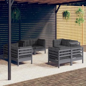 8 pcs conj. lounge de jardim com almofadões antracite pinho