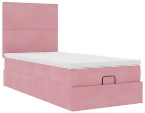 Estrutura de cama otomana com colchões rosa 90x200cm veludo