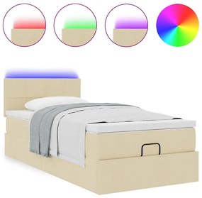 Cama Otomana com colchão &amp; LEDs 90x200 cm tecido creme