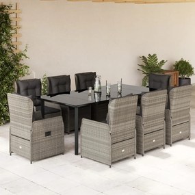 vidaXL 9 pcs conjunto de jantar p/ jardim c/ almofadões cinzento claro