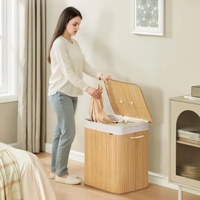 Cesto para roupa suja em bambu com 2 compartimentos 50 x 40 x 61 cm cor natural
