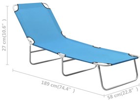 Espreguiçadeira dobrável aço e tecido azul turquesa
