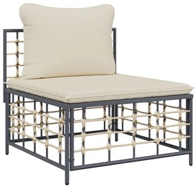 7 pcs conjunto lounge de jardim c/ almofadões vime PE antracite