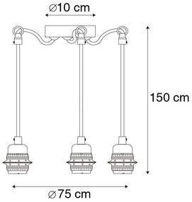 Candeeiro suspenso industrial preto 3 luzes - Cava Moderno