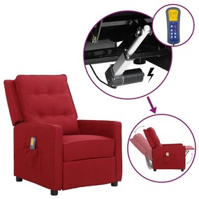 vidaXL Poltrona elevatória de massagens tecido vermelho tinto