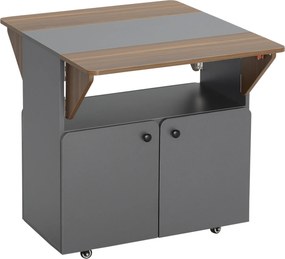 HOMCOM Mesa Dobrável Armário móvel com rodízios, duas laterais de mesa dobráveis, compartimento do armário, 4 rodízios, Cinza claro+Castanho escuro, 70 x 83 x 75cm | Aosom Portugal