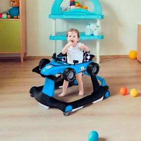 Andarilho dobrável com altura ajustável em 3 níveis, rodas com velocidade regulável e almofada removível para bebés de 6 a 18 meses Azul