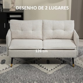 Sofá de 2 Lugares Moderno Estofado em Poliéster com 4 Almofadas Apoio para os Braços e Pés de Aço 139x68x80 cm Creme
