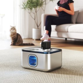 Fonte de Água para Gatos de Aço Inoxidável 5L Bebedouro Automático com Luz LED Sensor de Movimento e Filtro 25,3x20x18 cm Prateado e preto