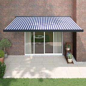 Toldo retrátil 4x3 m tecido e alumínio azul e branco