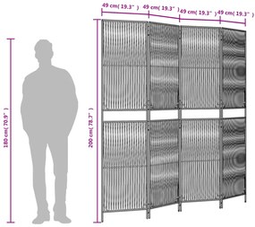 Biombo de divisão 4 painéis vime PE castanho