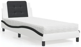 Cama com colchão 90x190 cm couro artificial preto e branco