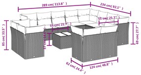13 pcs conjunto de sofás p/ jardim com almofadões vime PE bege