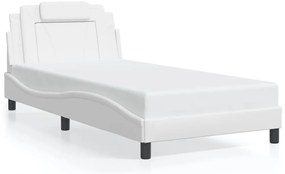 Estrutura cama c/ luzes LED 100x200 cm couro artificial branco